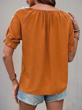 Perfee Tied Crochet Detail Short Sleeve Blouse OutfitFlow